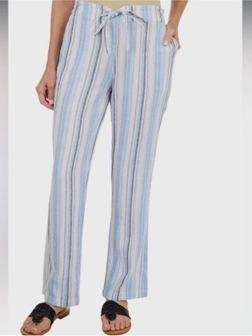 Per Se Tie-Front Striped Linen Pants